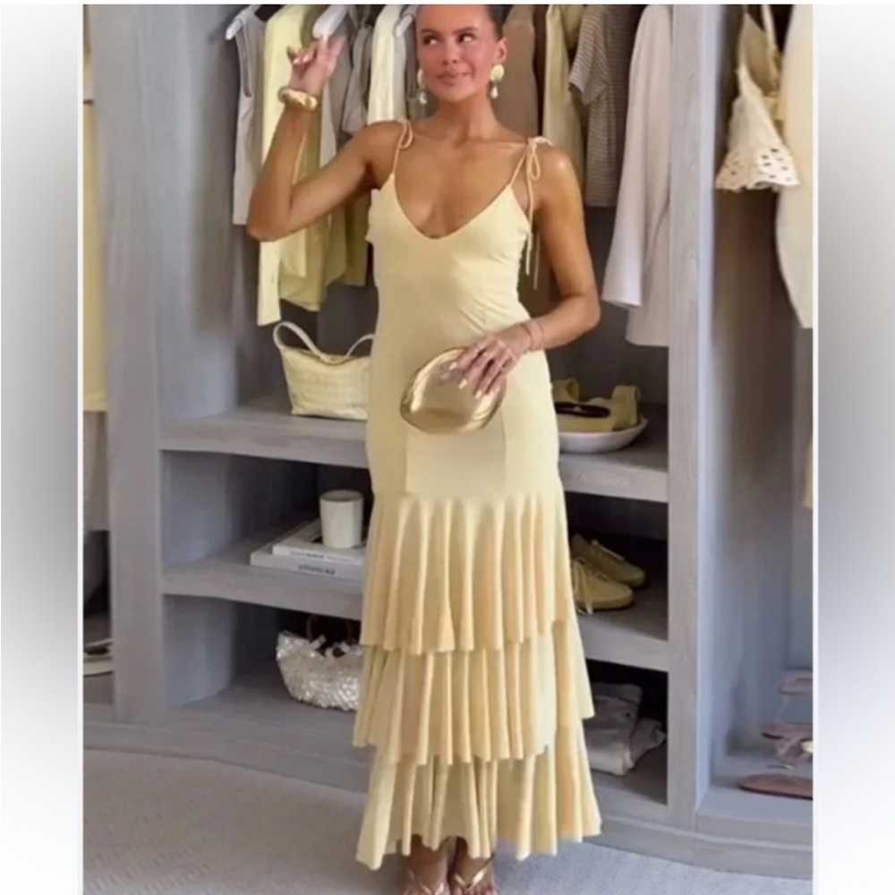 Zara  Ruffled Maxi Dress Yelliw Size S - Picture 5 of 16